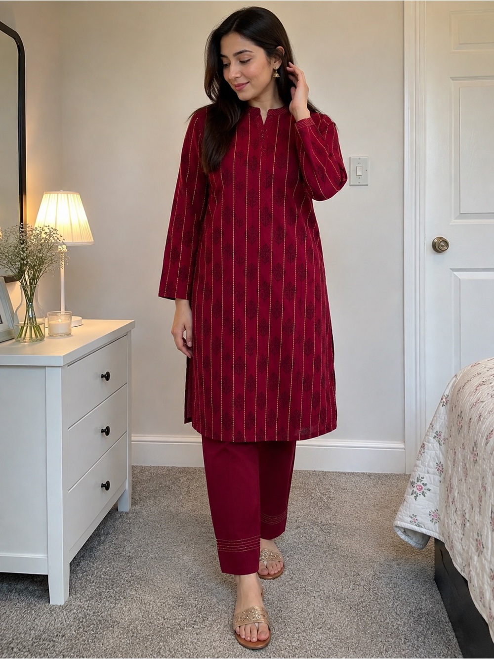 Classic Maroon Straight Kurta & Pants Set